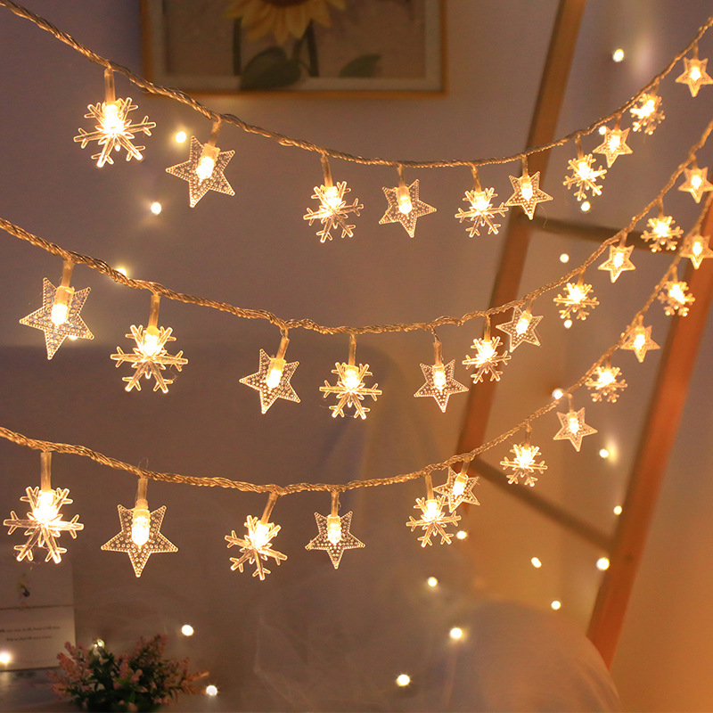 Stars + Snowflakes Warm Color + Solar 8 Modes (22 meters 200 lights)