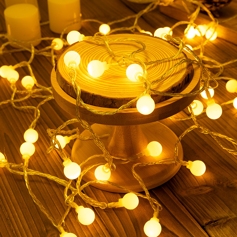 Warm small round beads (warm white) + battery model always bright (1.5 meters 10 lights)