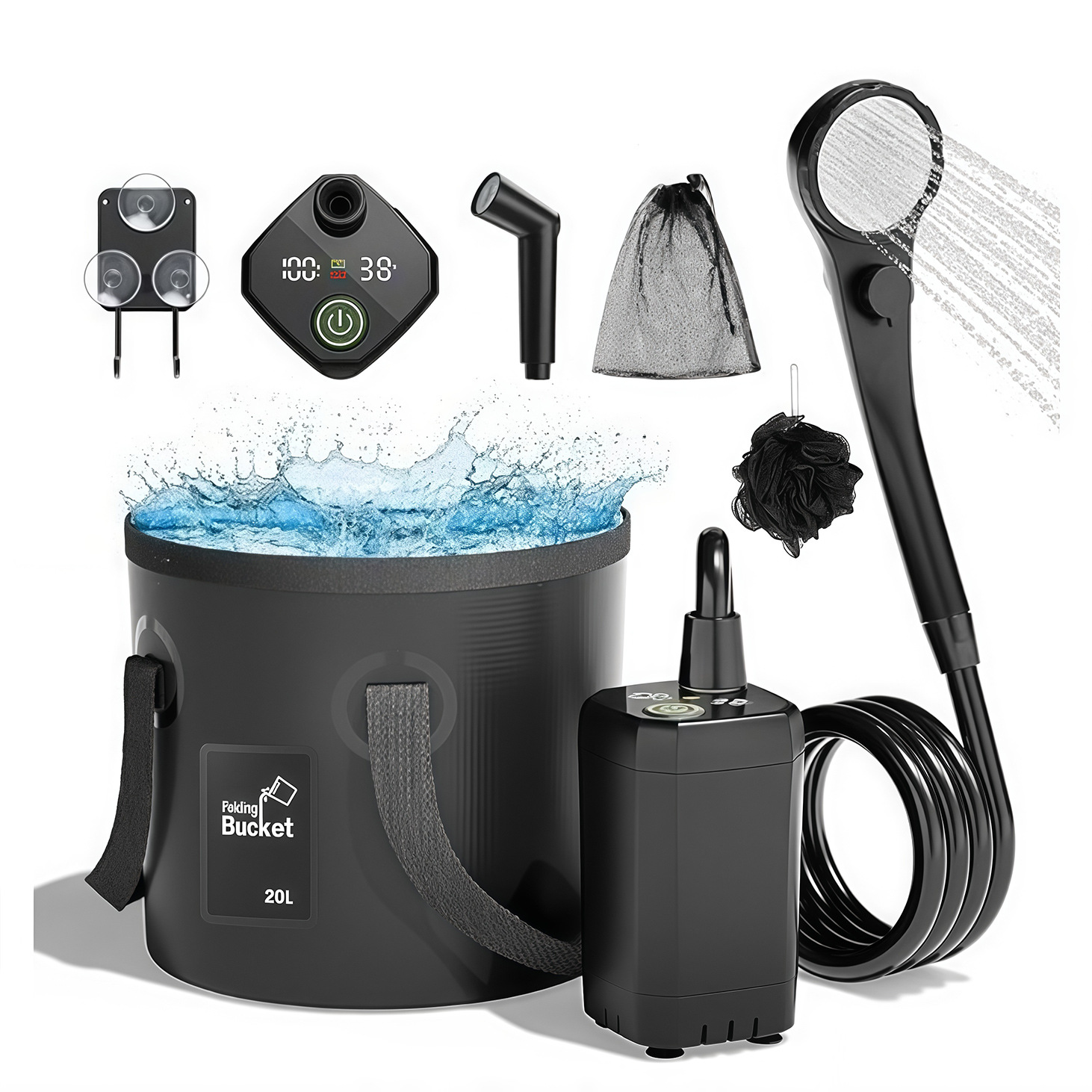 6000 black + 20L bucket + black spray gun + bath ball