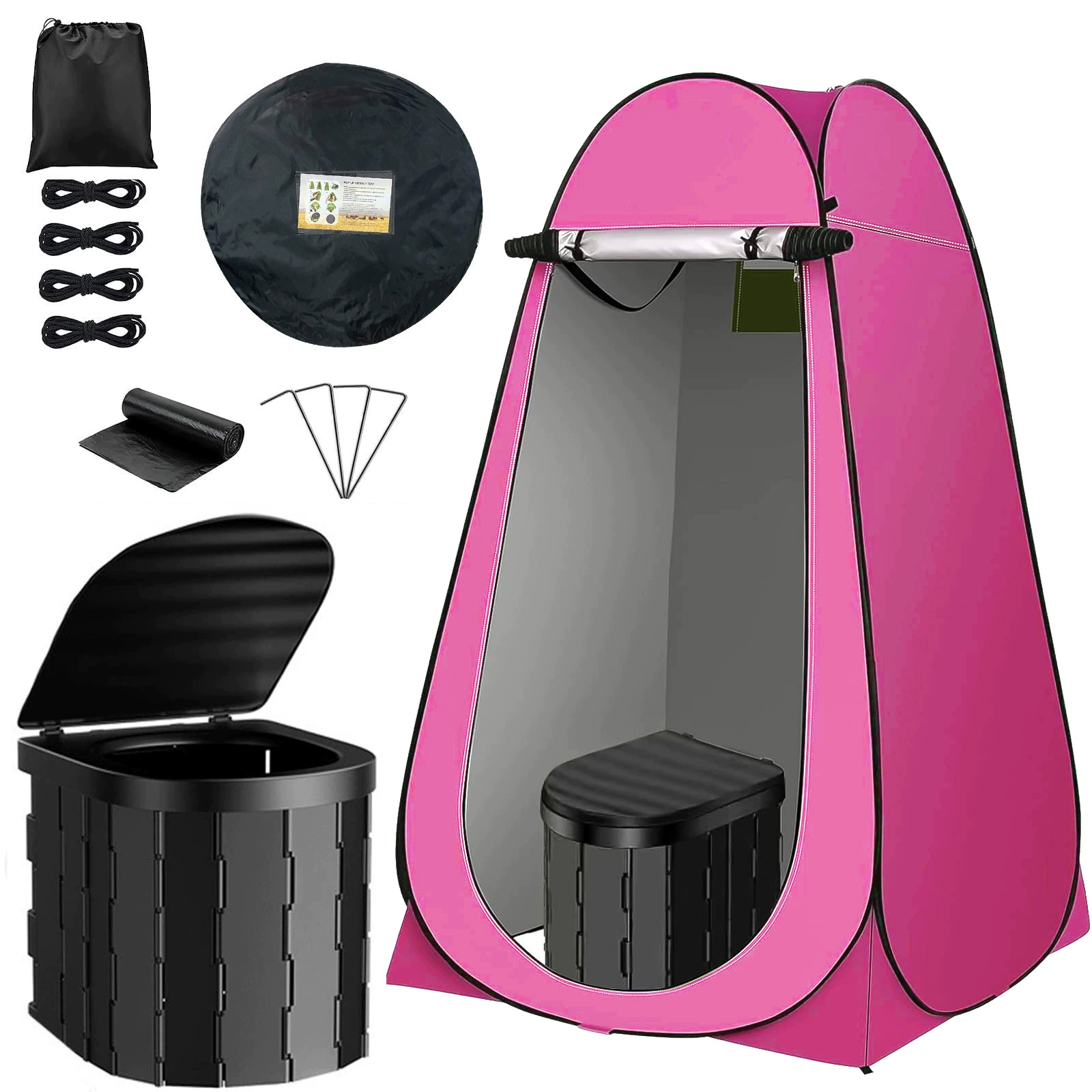 2-window rose red tent + [covered version] black toilet + single tent: 120*120*190cm
