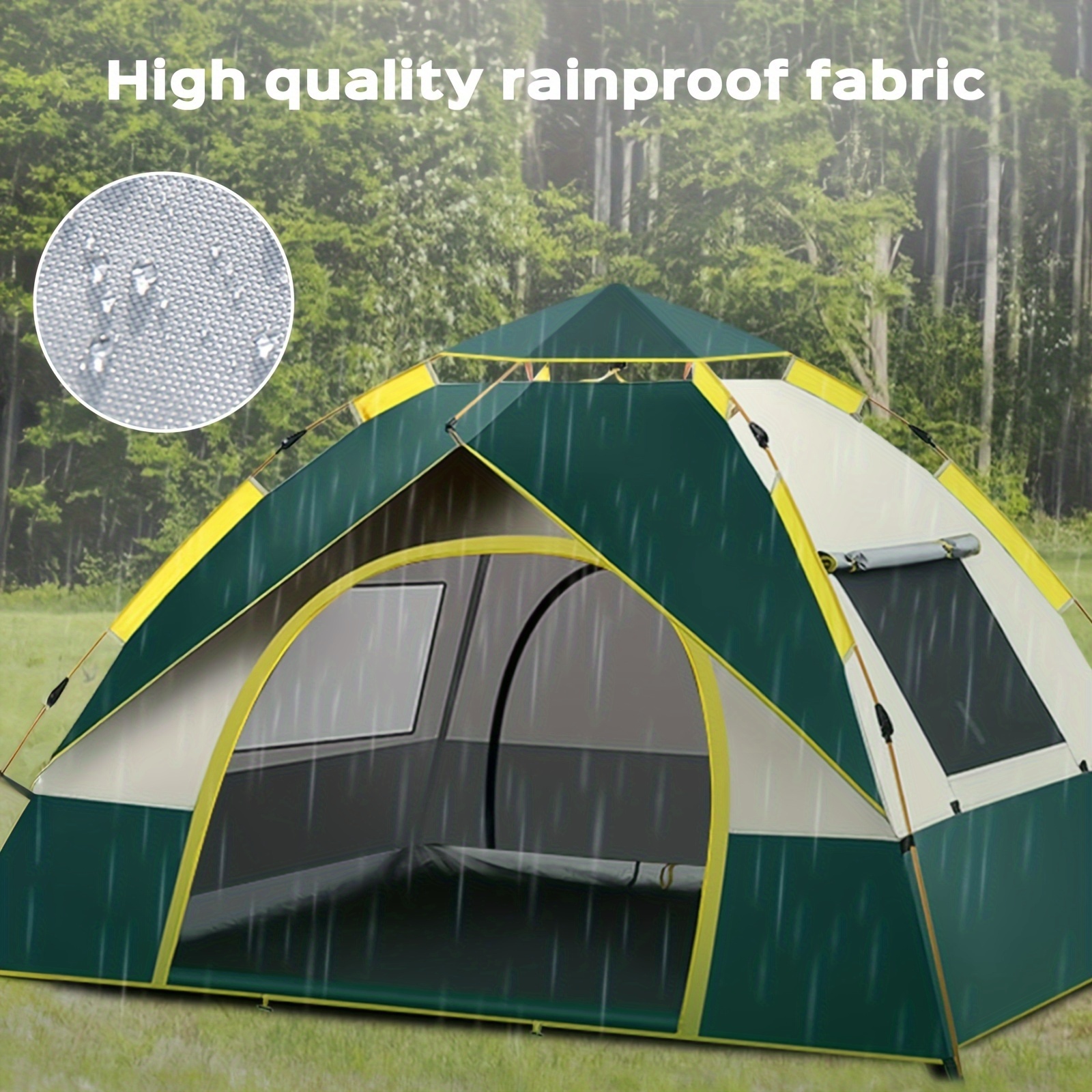 Automatic quick-opening camping tent, 1-3/3-4 person four-season tent, equipped with double door screens, windproof lightweight green/beige tent, suitable for camping, hiking, hunting, and traveling