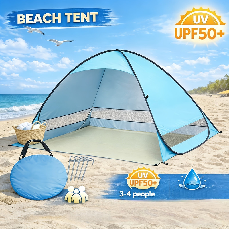 No need to set up a portable beach tent, outdoor tent, fully automatic opening in 2 seconds, with mesh window, suitable for beaches, camping, and travel
