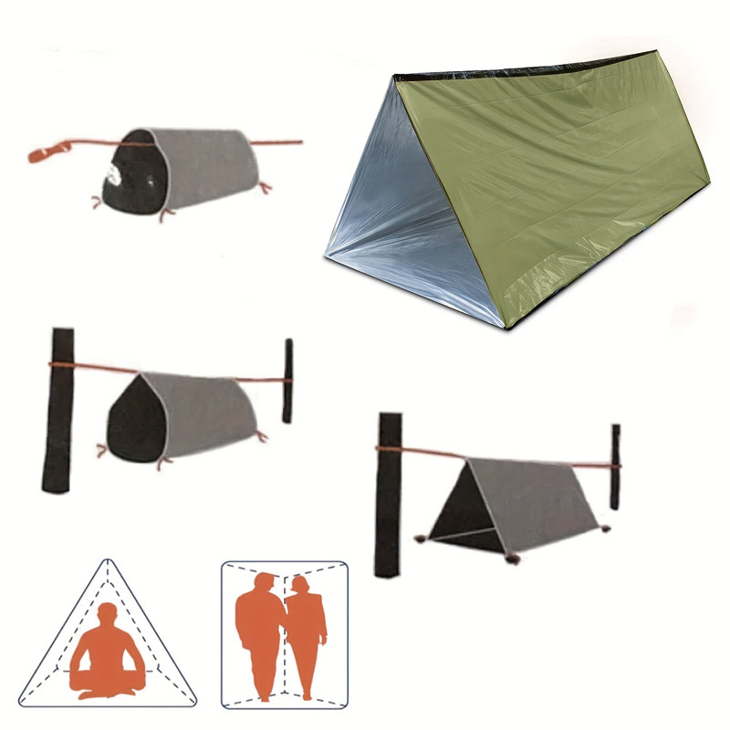Emergency Survival Tent, 2 Person Emergency Tent, Survival Tent with Survival Whistle - Insulated Blanket Waterproof Canvas Tent for Camping, Hiking, Outdoor Adventure Activities