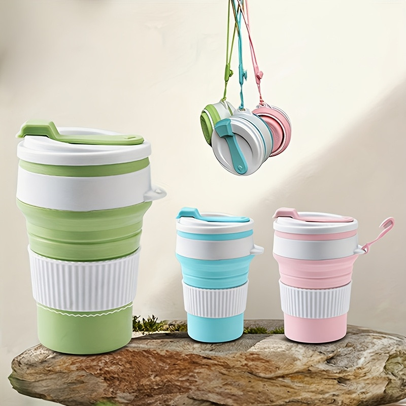 Silicone Foldable Travel Mug, Reusable Food Grade Foldable Mug with Lid, Retractable Portable Drinking Set, Portable, Pocket Size, Suitable for Outdoor Camping Travel and Hiking
